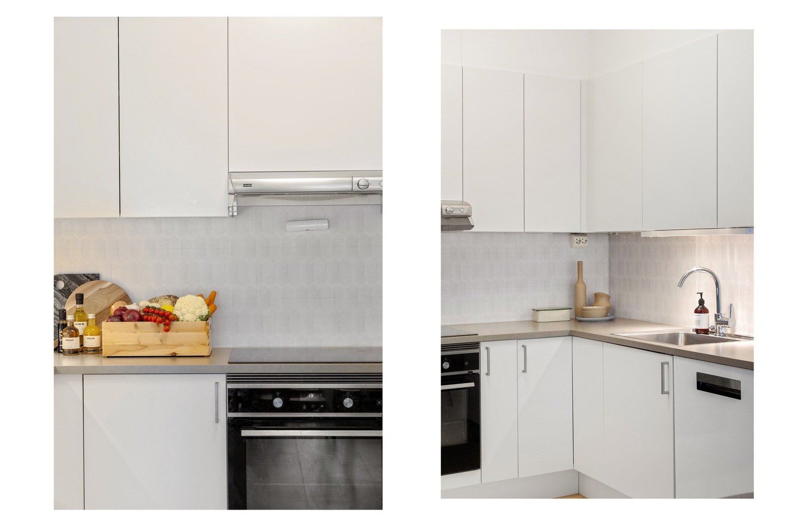 Stilren innredning fra Sigdal og integrerte hvitevarer. Frittstående kjøl/frys. Galleribilde