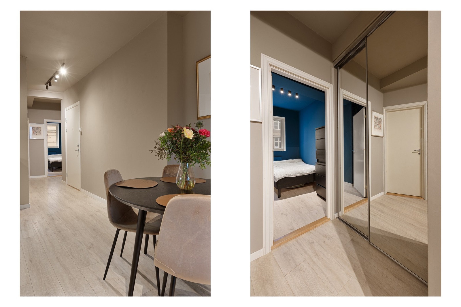 Utenfor soverommene er det lagt til rette for ekstra oppbevaringsplass i skyvedørsgarderobe. Galleribilde