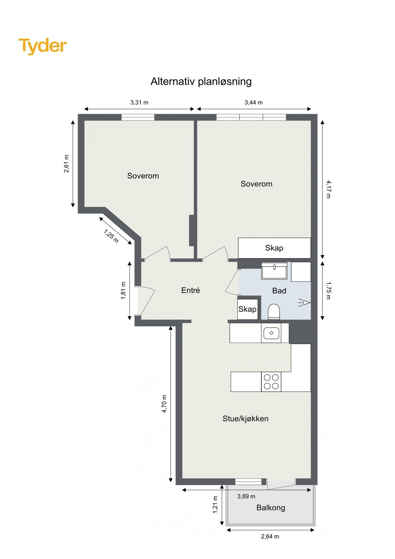 Alternativ plantegning (illustrasjon). Det er ikke undersøkt hvorvidt løsningen gjennomførbar. Galleribilde