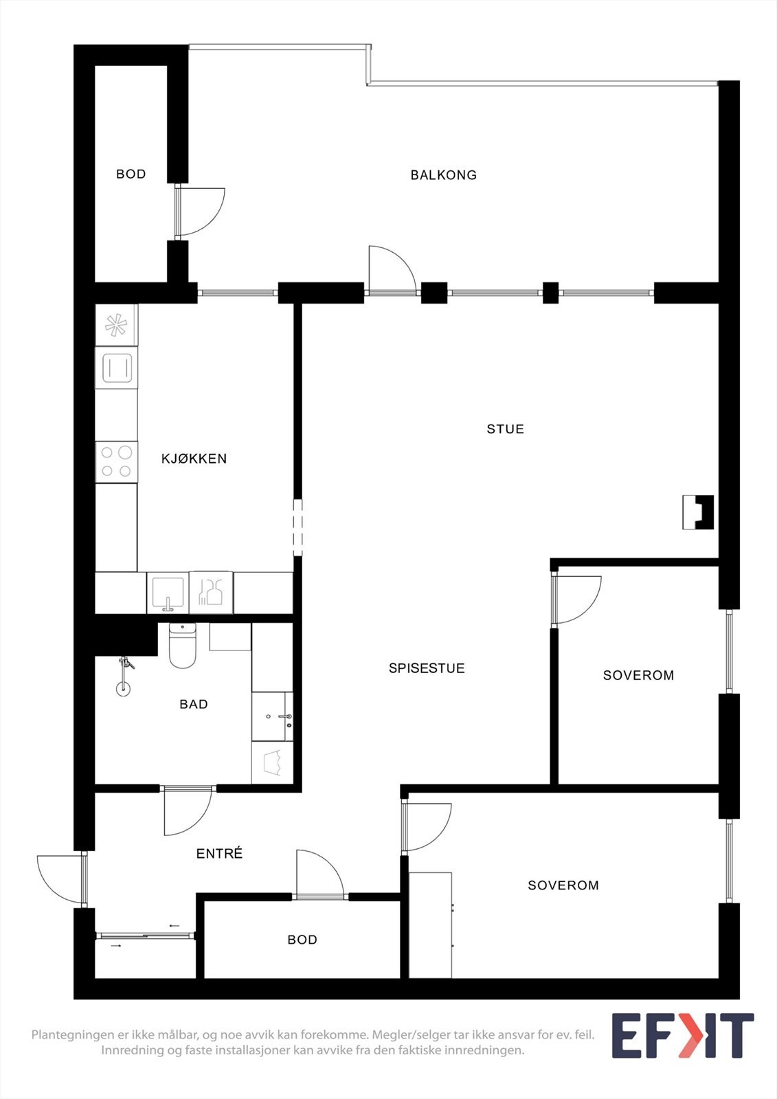 Leiligheten har praktisk planløsning på 83 m² med blant annet to soverom og god lagringsplass. Galleribilde
