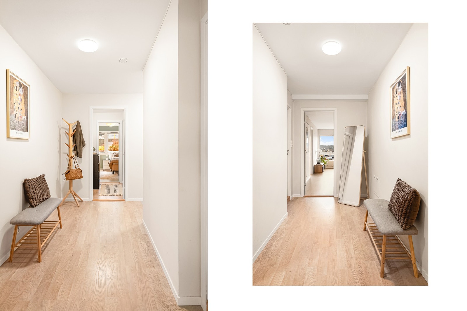 Lys og pen entré med god plass til oppbevaring av sko og yttertøy Galleribilde