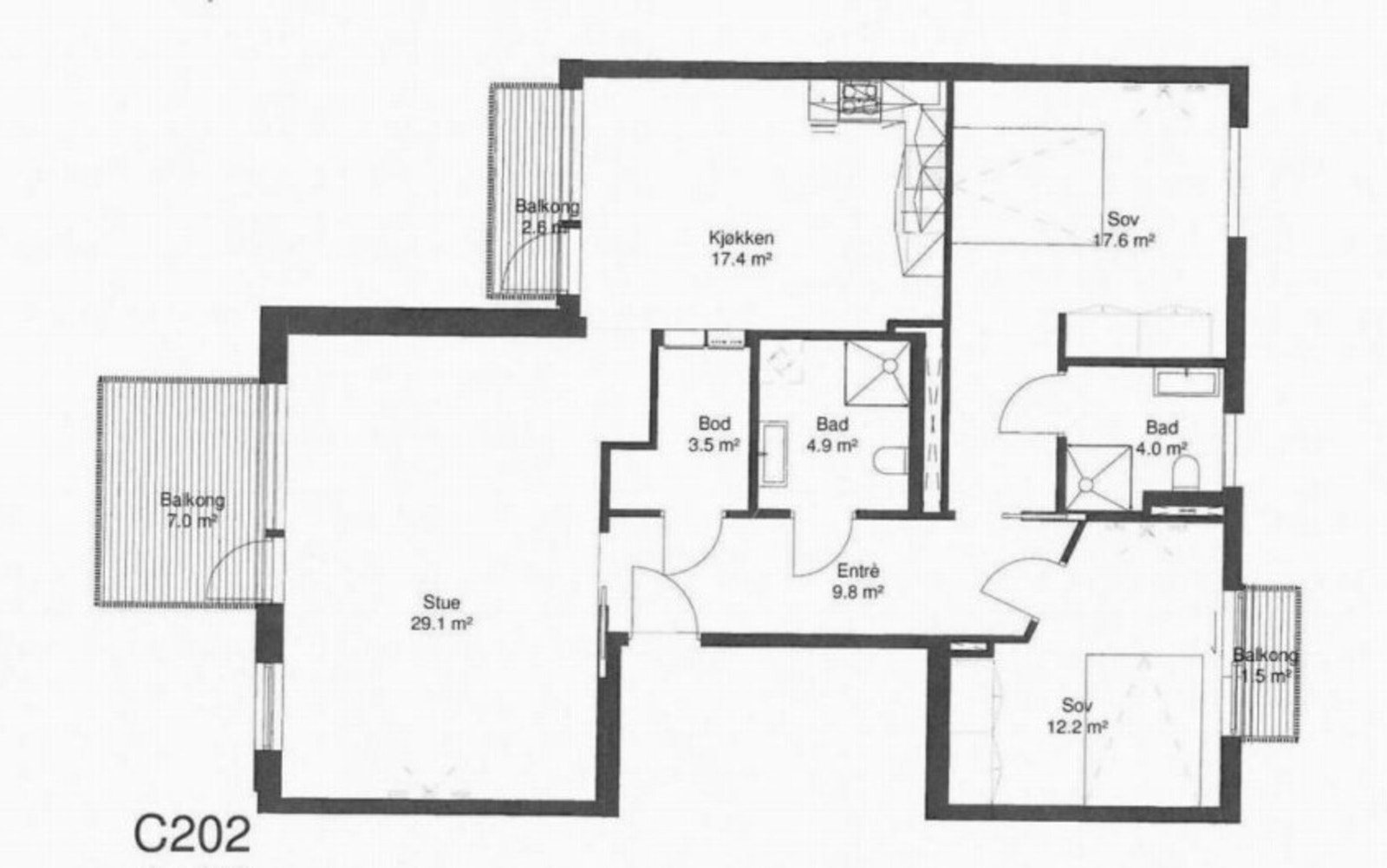 Plantegning | gjennomgående leilighet med vinduer mot øst og mot vest Galleribilde