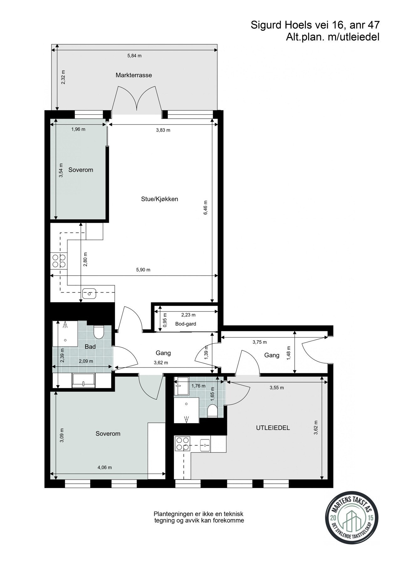 Alternativ plantegning - Etablering av utleiedel. Galleribilde