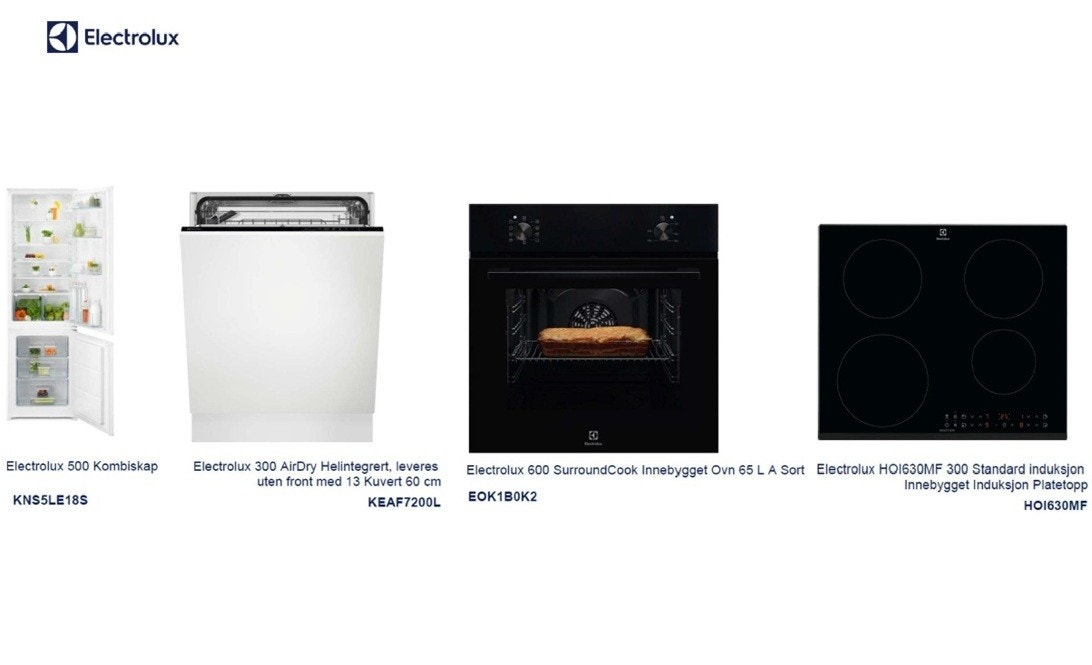 Integrerte hvitevarer fra Electrolux er inkl. Galleribilde