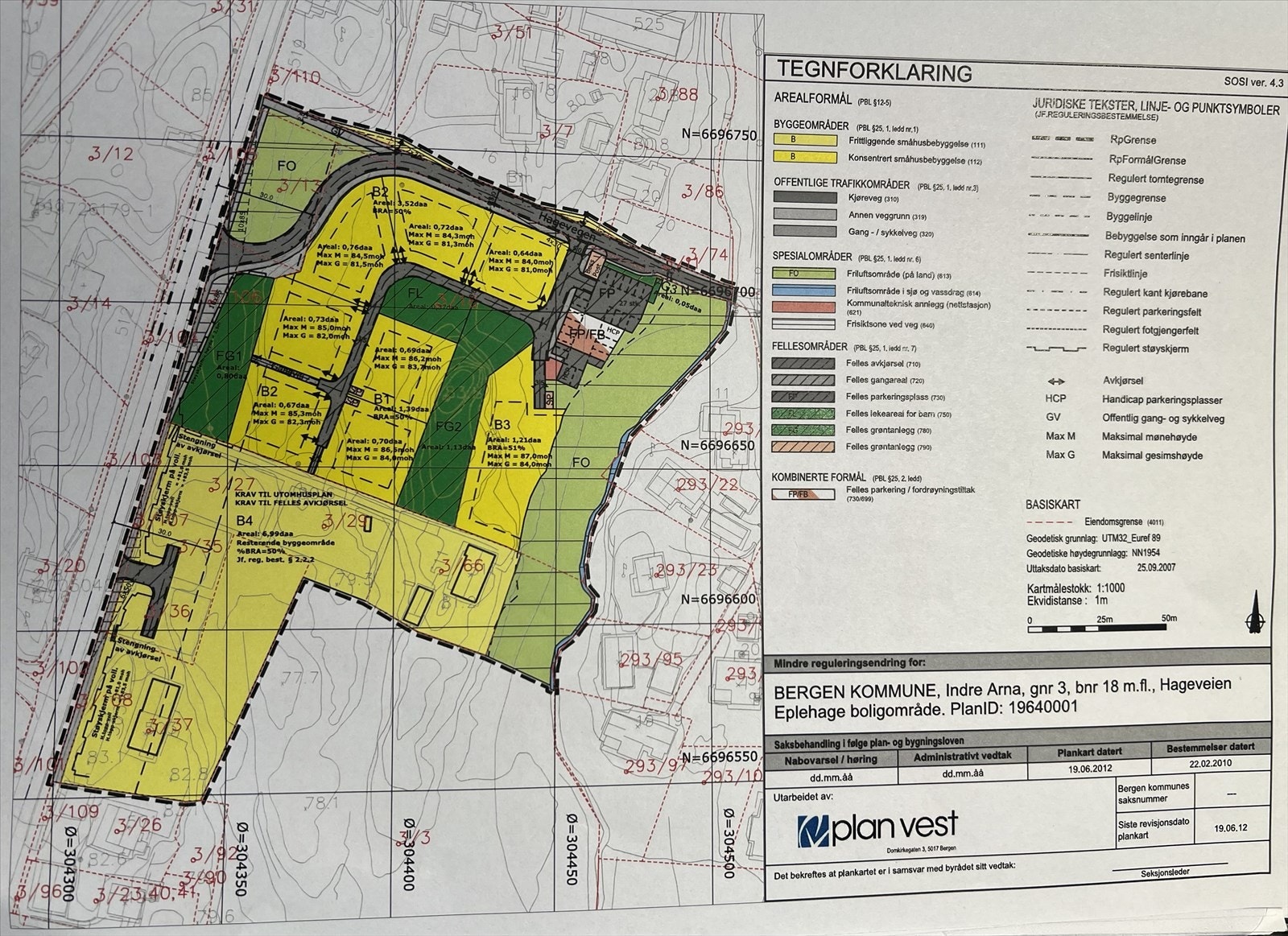 Plankart for justert plan nr 19640001 - Tomten som selges er merket B4 Galleribilde
