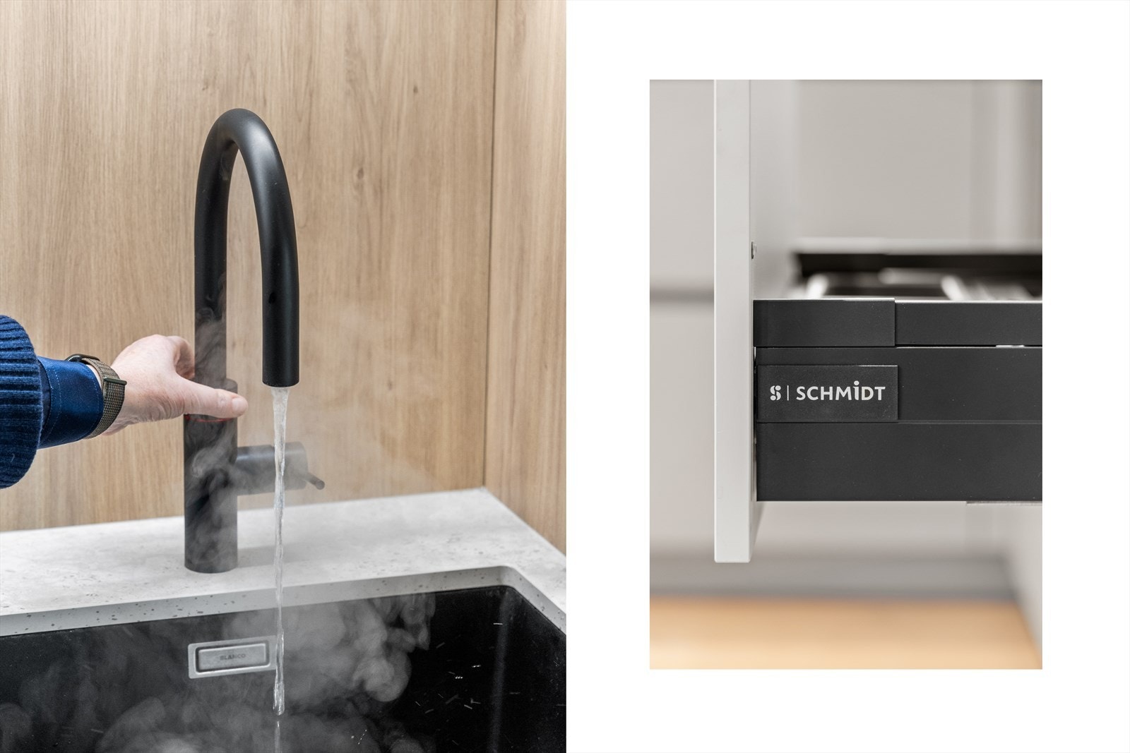 Det er installert Quooker med både varmt og kaldt vann samt mulighet for boblevann Galleribilde