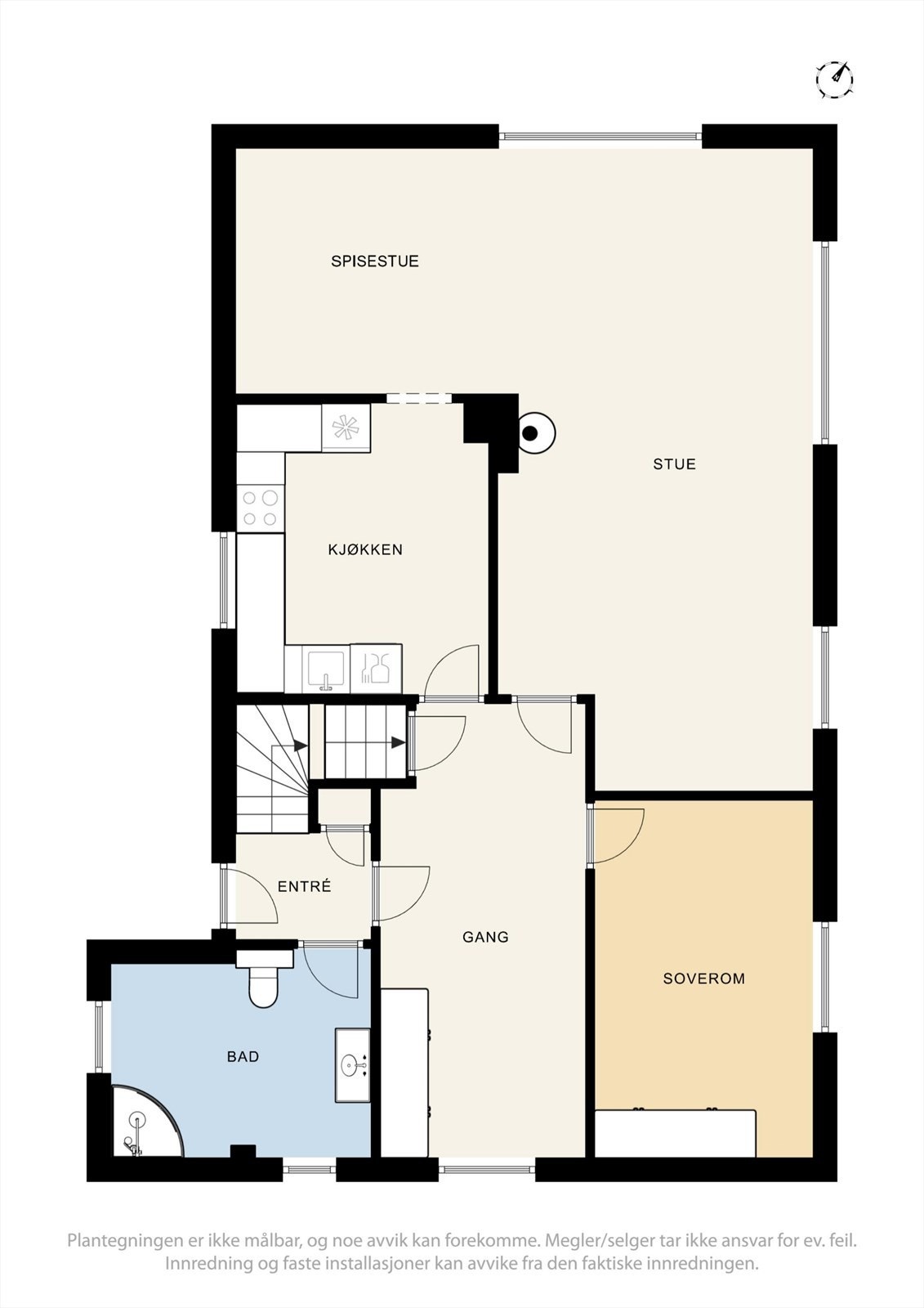 Første etasje er boligens sosiale sentrum, med stue, spisestue, kjøkken, soverom og bad. Galleribilde