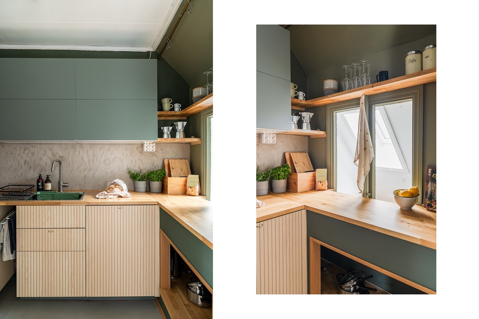 Integrerte hvitevarer som platetopp med induksjon, ovn, oppvaskmaskin og kjøleskap med frysedel. Galleribilde