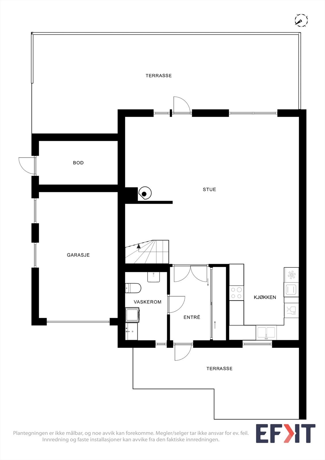 Første etasje har en god planløsning med åpen stue- og kjøkkenløsning, entré og praktisk vaskerom/wc. Galleribilde