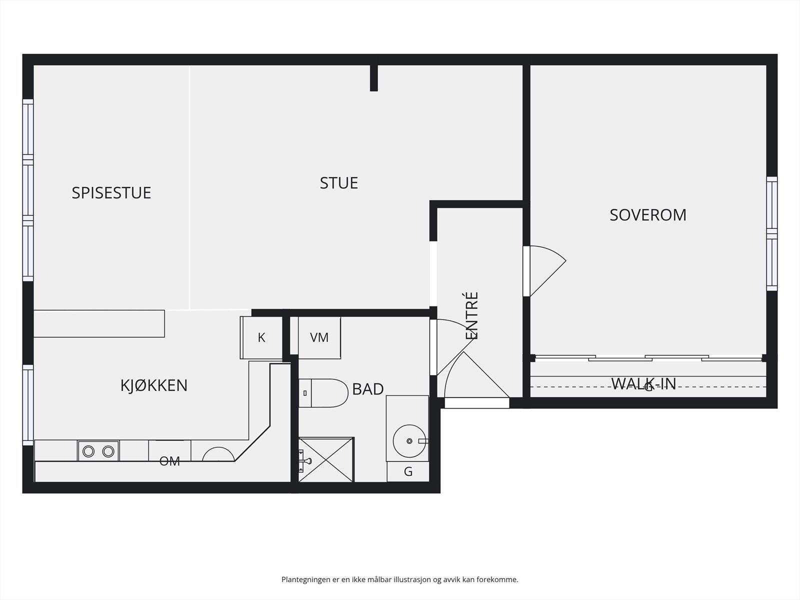 Plantegning. I tillegg disponerer leiligheten en kjellerbod på 3m² og en loftsbod på ca. 2m². Galleribilde
