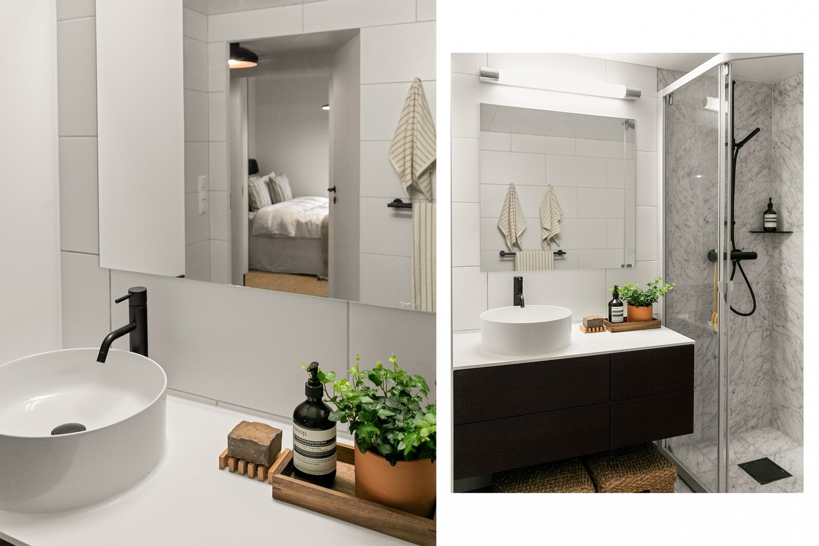 Badet har behagelig gulvvarme samt opplegg for både vaskemaskin og tørketrommel. Galleribilde