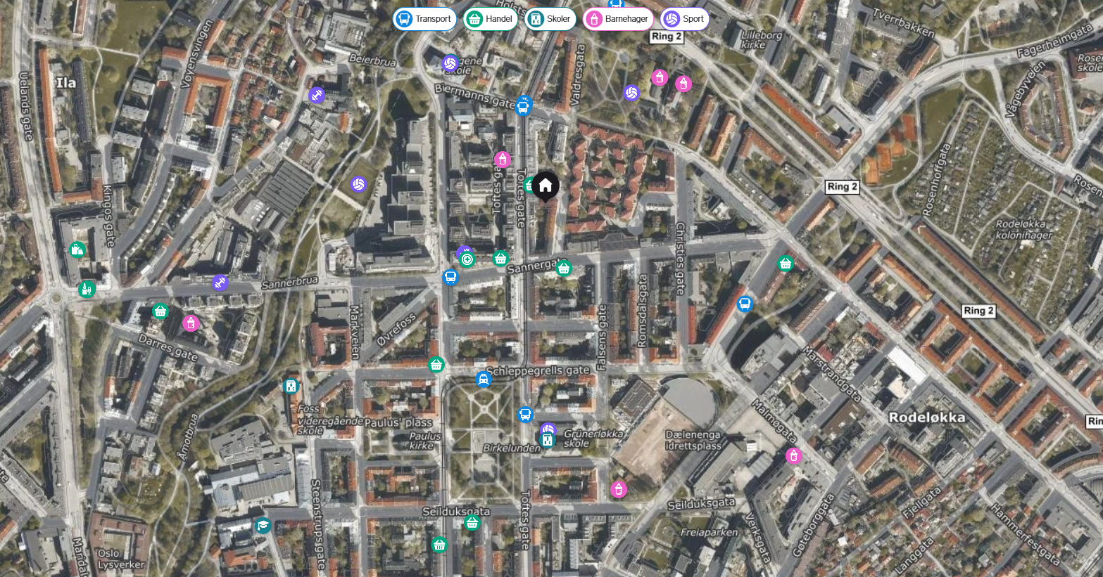 Adressen har en sentral beliggenhet med flere matbutikker som Coop Extra, Meny og Joker like ved, samt barnehager, trikkestopp (Birkelunden og Biermanns gate), SATS, restauranter og barer. Galleribilde