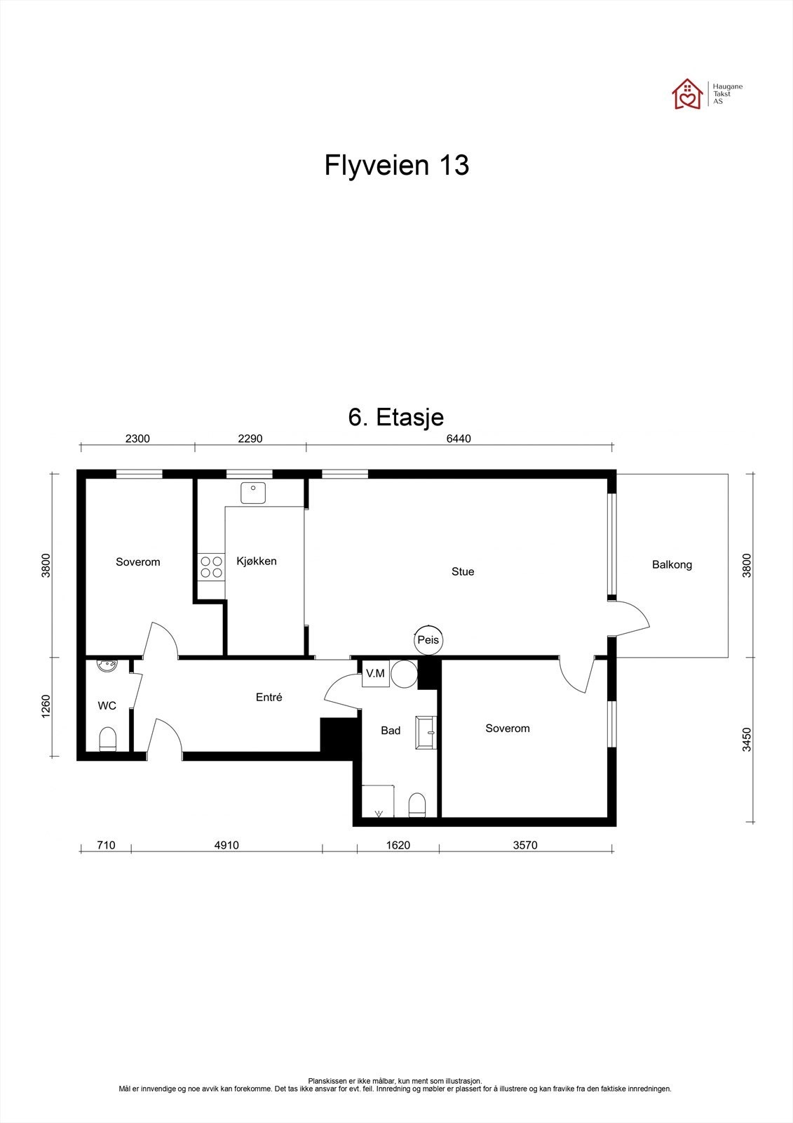 Plantegning. Leiligheten disponerer én loftsbod på ca. 2,7 m² og to kjellerboder på henholdsvis ca. 3,8 m² og 2,3 m². Galleribilde