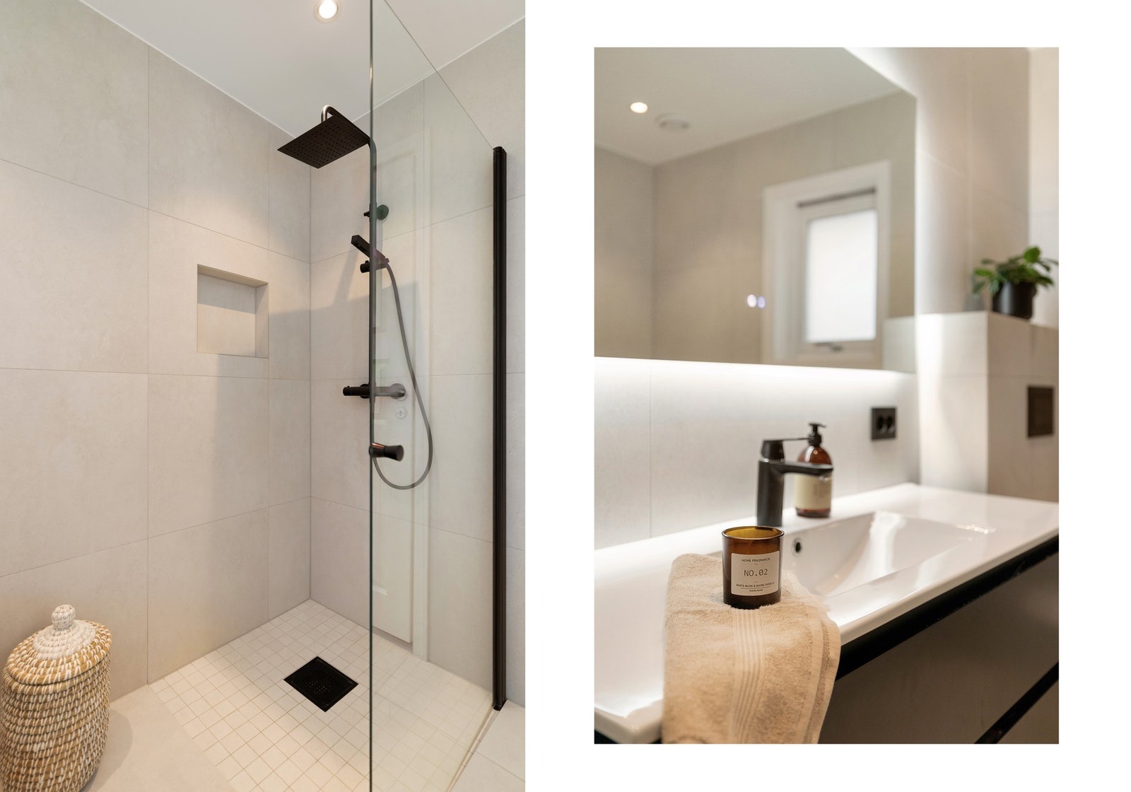 Dusjsone med glassvegger og flislagte overflater. Galleribilde