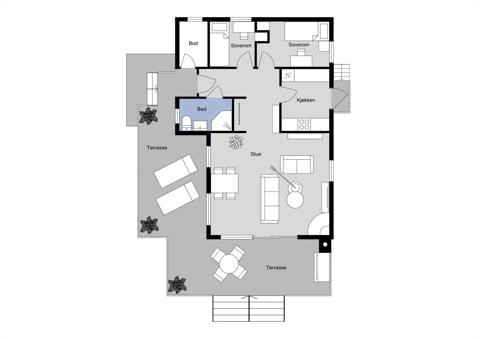 Planløsning fritidsbolig. Galleribilde