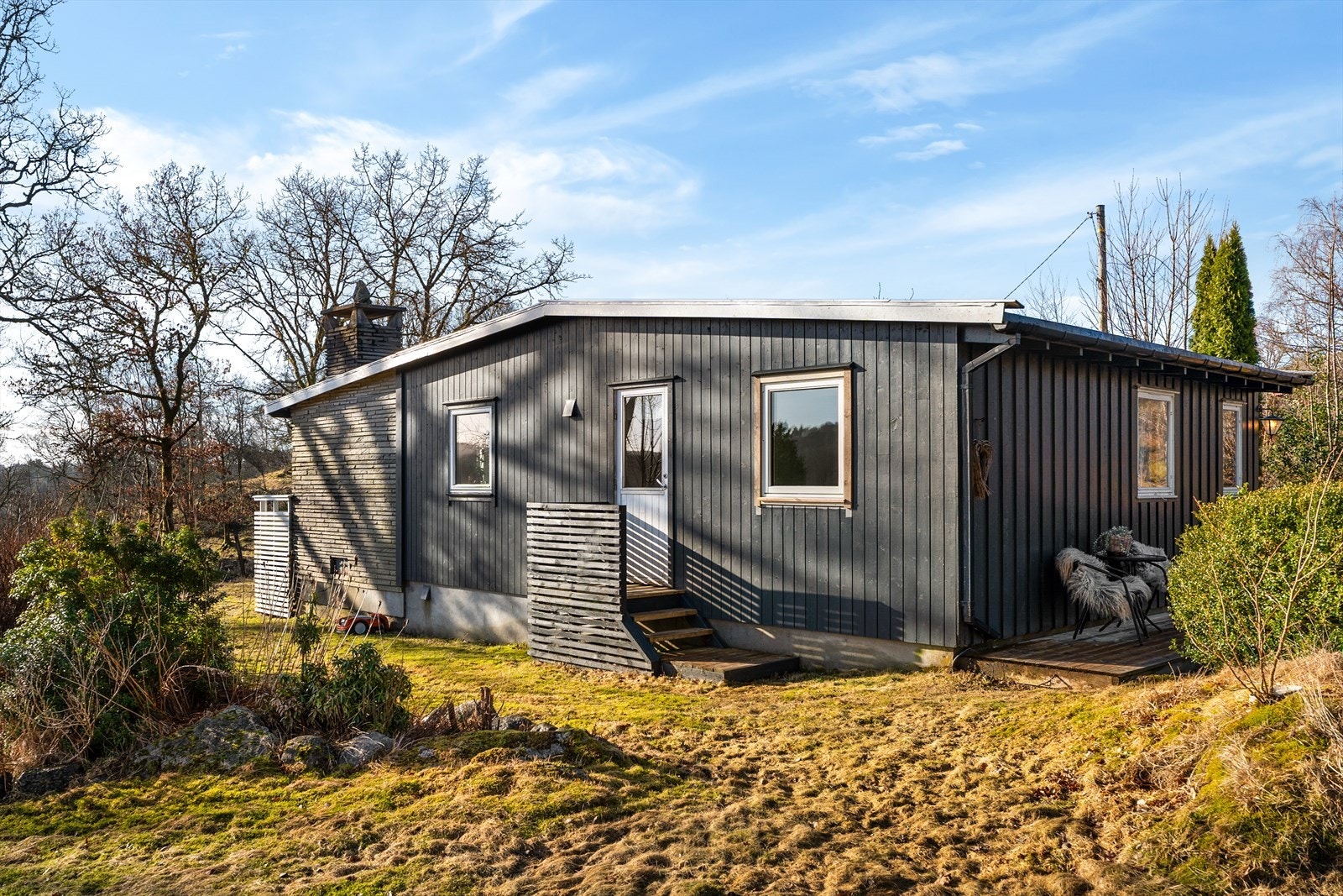 Fritidsboligen har en praktisk planløsning med stue, kjøkken, bad, to soverom og bod. Galleribilde