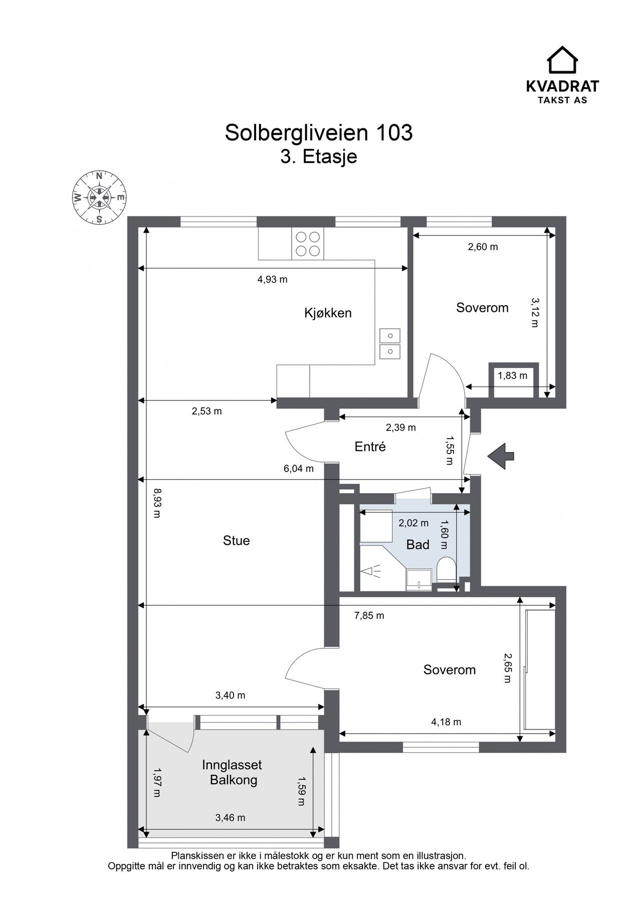 Planskisse. Det er fint mulig å gjøre om leiligheten til en 4-roms ved dagens spisestue. Galleribilde