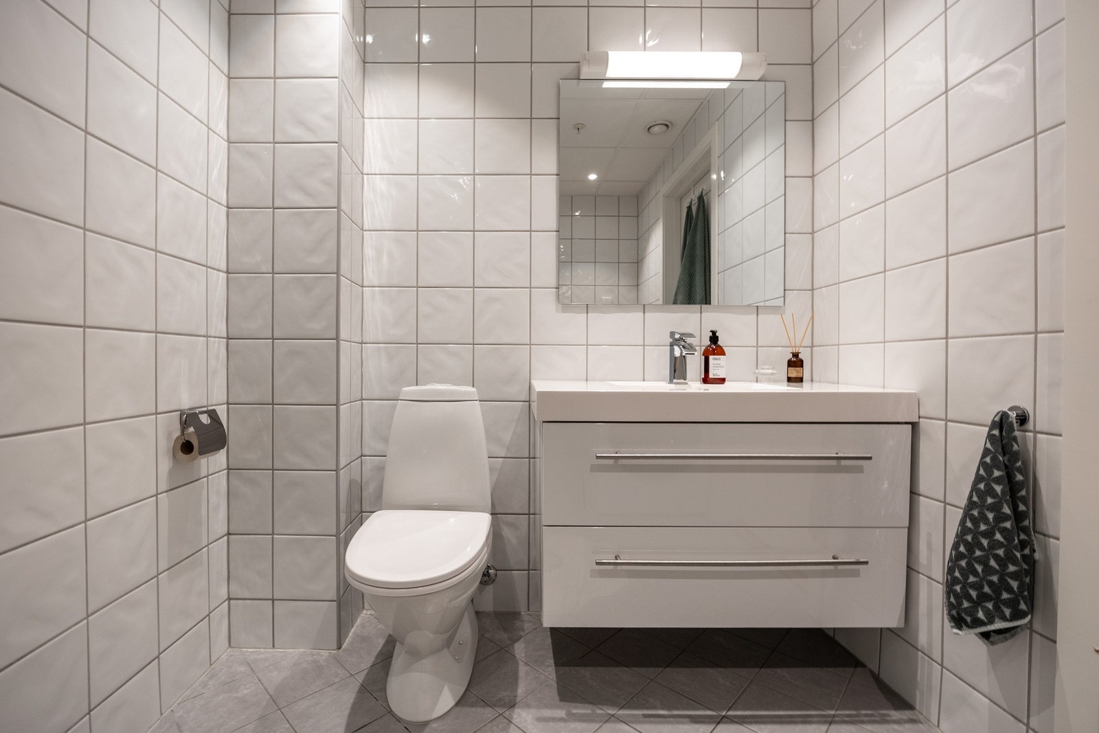 Badet har opplegg for vaskemaskin. Galleribilde