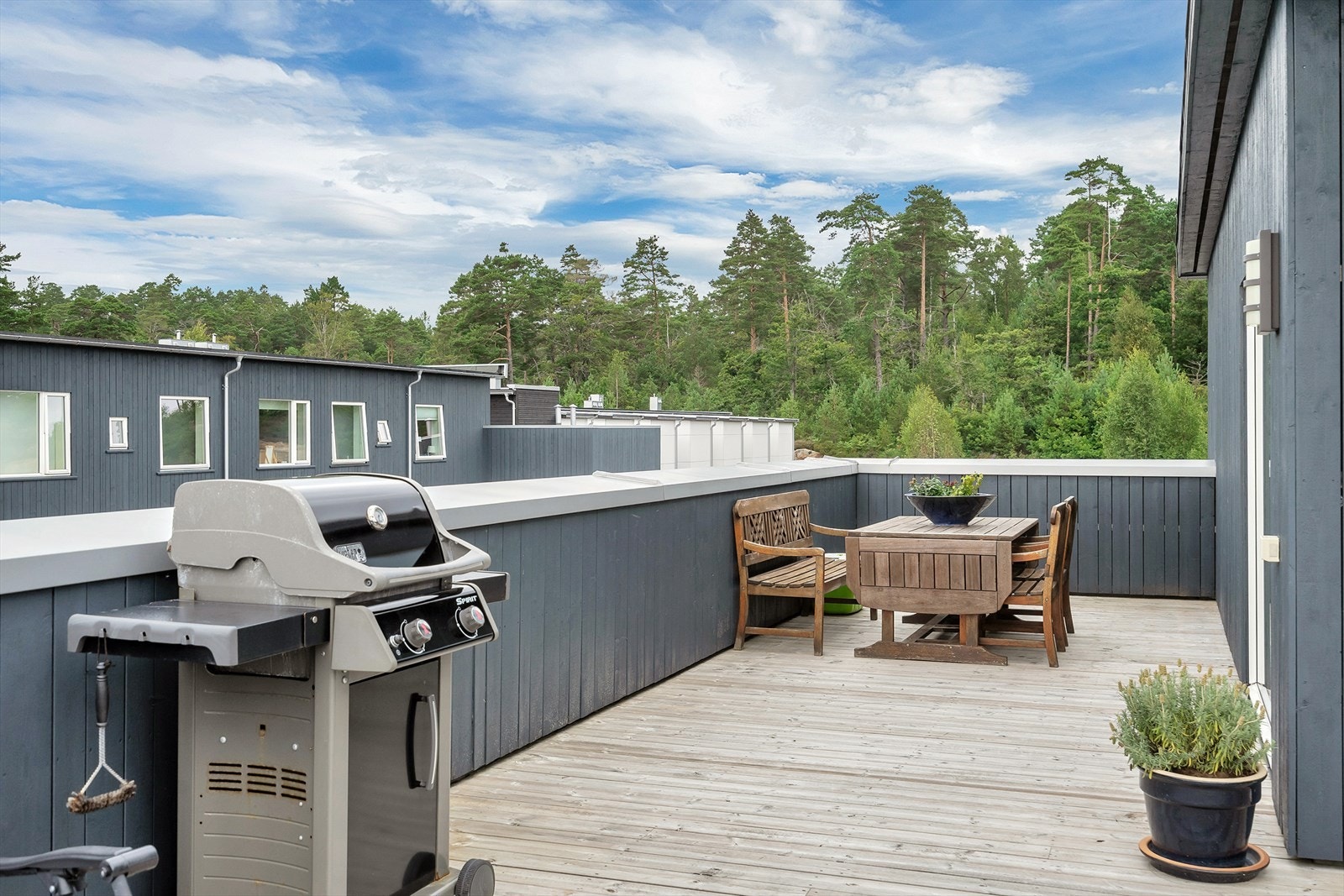 Fra terrassen kan du nyte utsikt mot grønne naturområder. Galleribilde