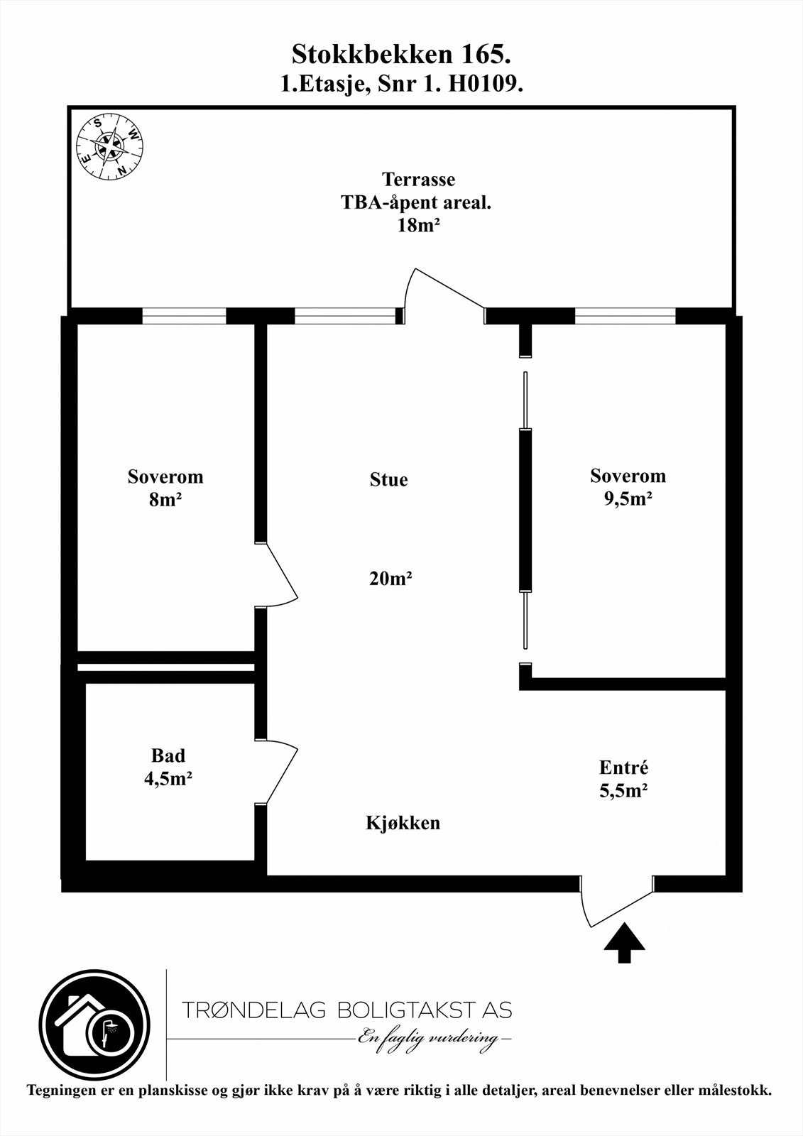 Planskisse for leiligheten i 1.etasje. Galleribilde