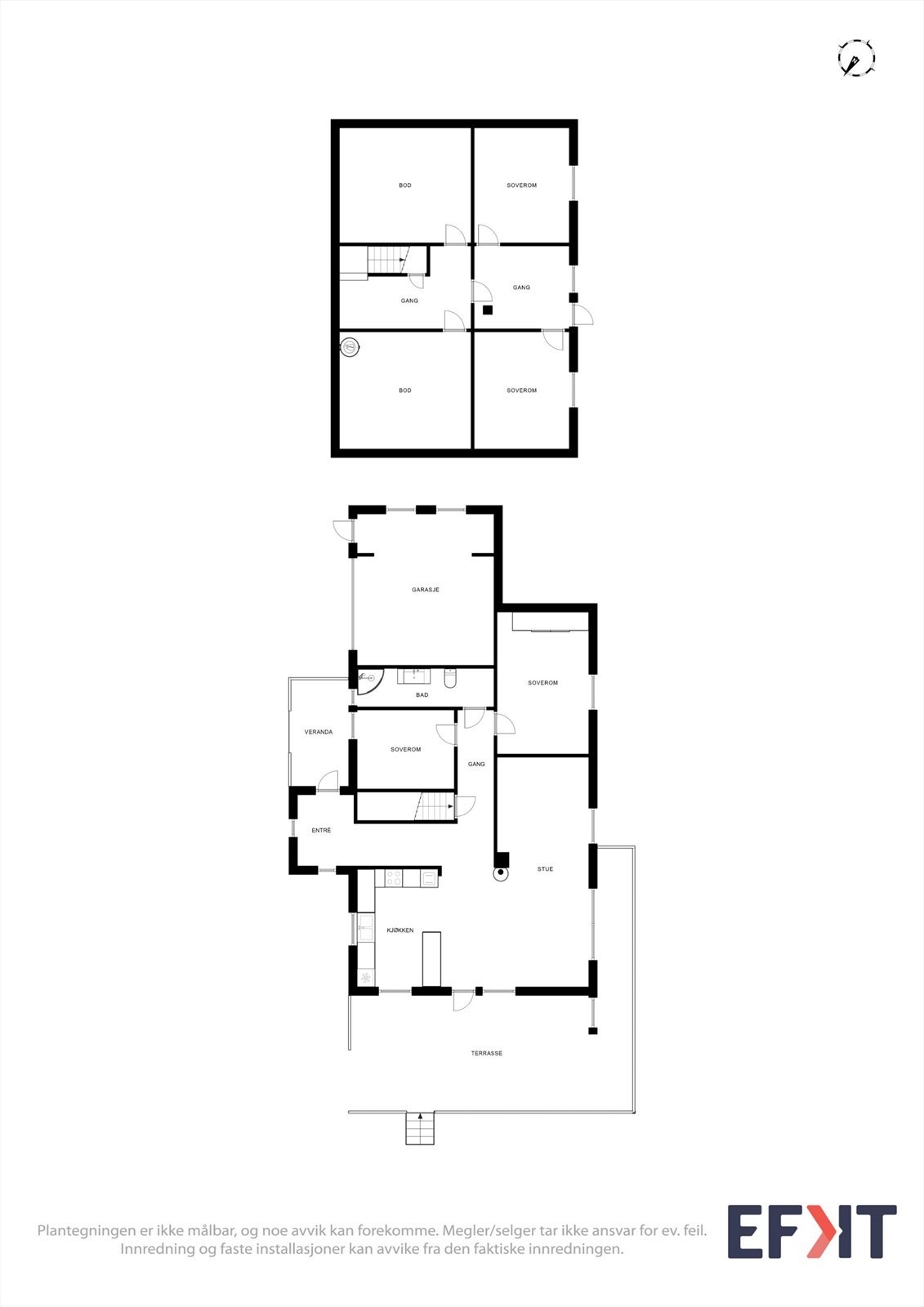 Plantegningen gir en god oversikt over boligens totale areal og romfordeling over to plan. Galleribilde
