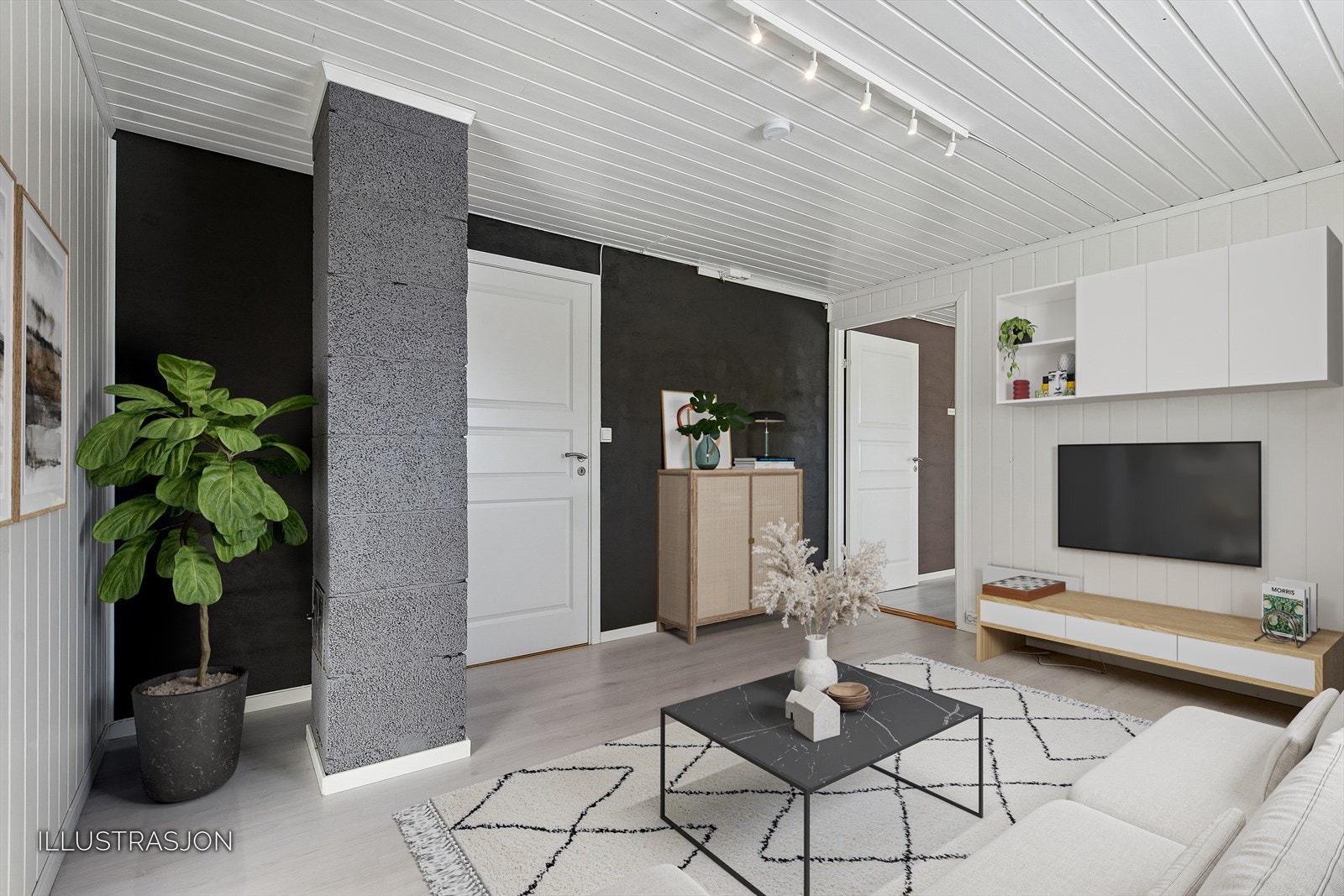 Rommet egner seg godt som en egen TV-stue eller lekerom for barna. Bildet er digitalt møblert. Galleribilde