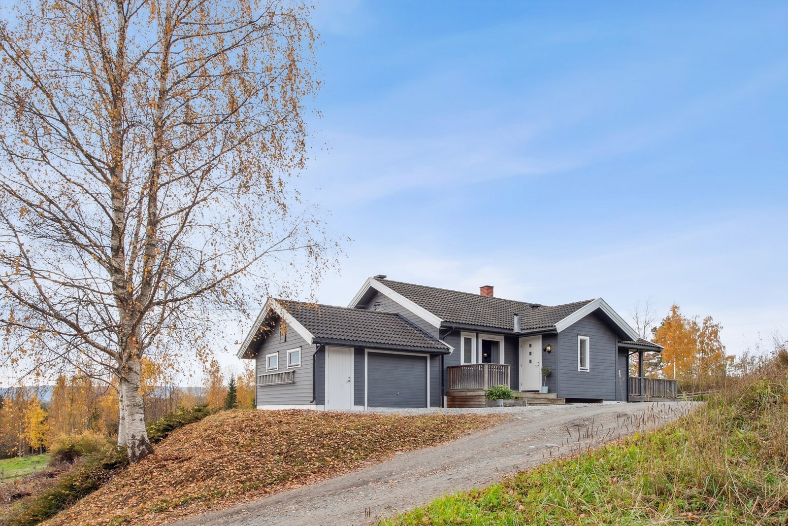 Gruset gårdsrom og inntilbygget garasje. Galleribilde