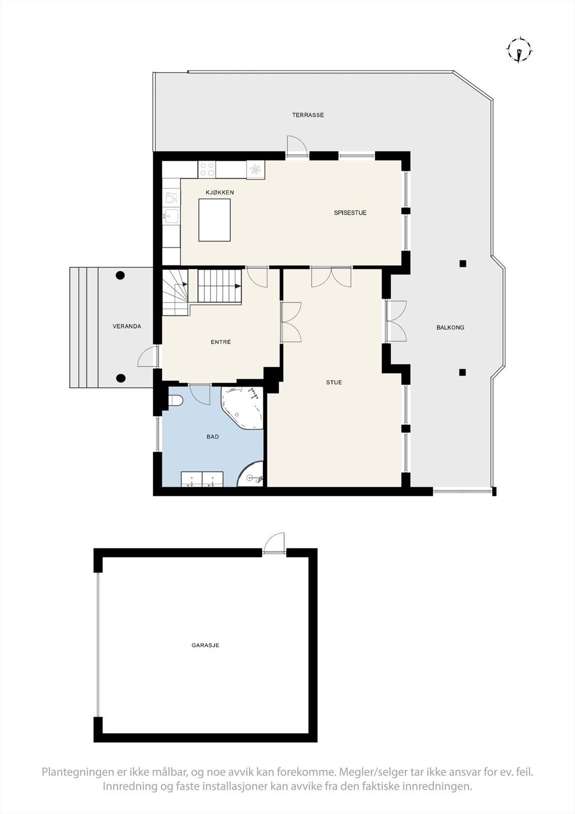 Hovedetasjen har en sosial og åpen planløsning med stue, spisestue, kjøkken og bad. Galleribilde