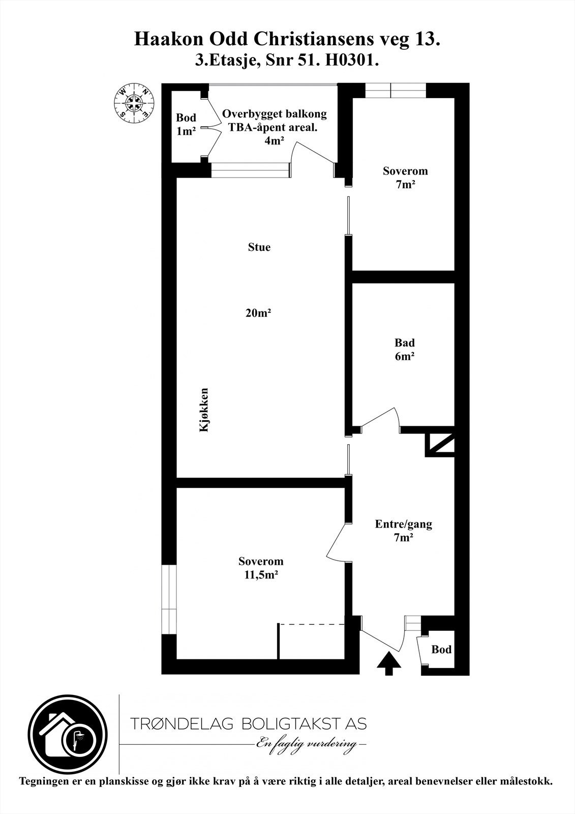 Planskisse for leiligheten i 3. etasje. Galleribilde