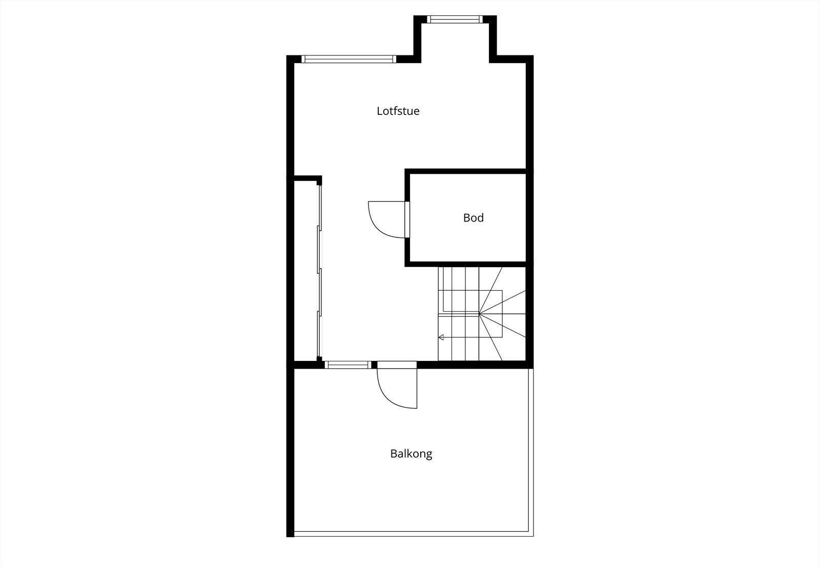 Toppetasjen består av en fleksibel loftstue, en bod og utgang til takterrasse. Galleribilde