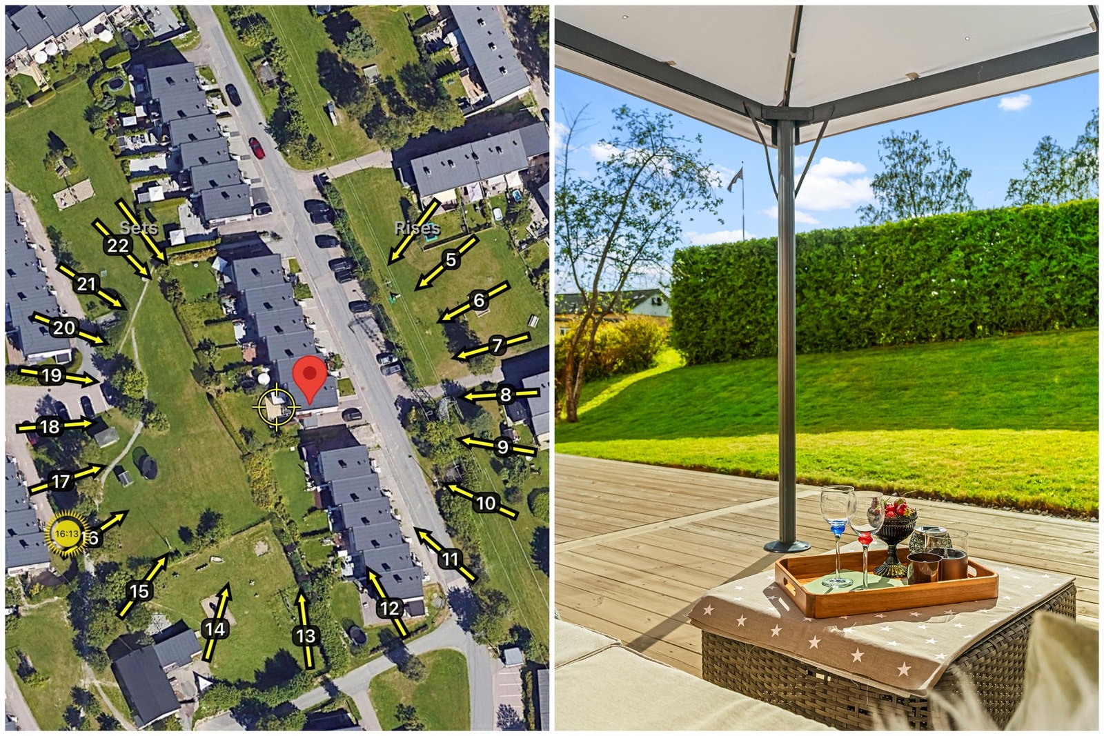 Den vestvendte beliggenheten sørger for meget gode solforhold på uteplassen og i hagen. Galleribilde