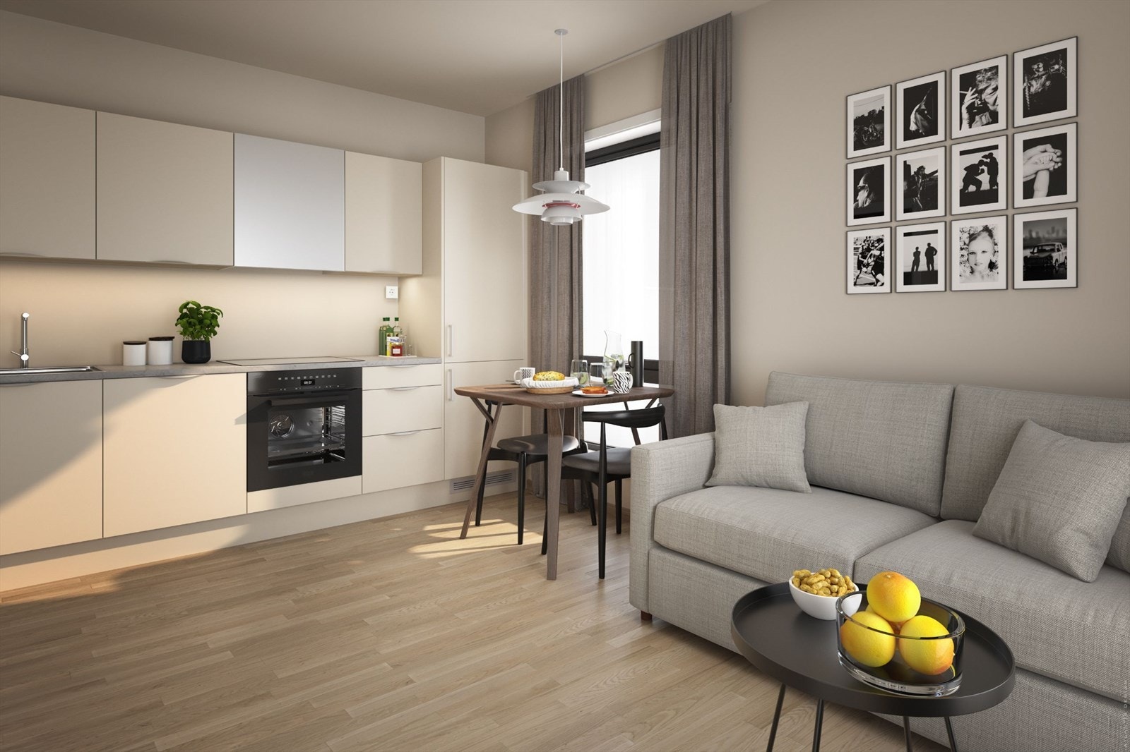 Pent kjøkken fra Sigdal med integrerte hvitevarer Galleribilde