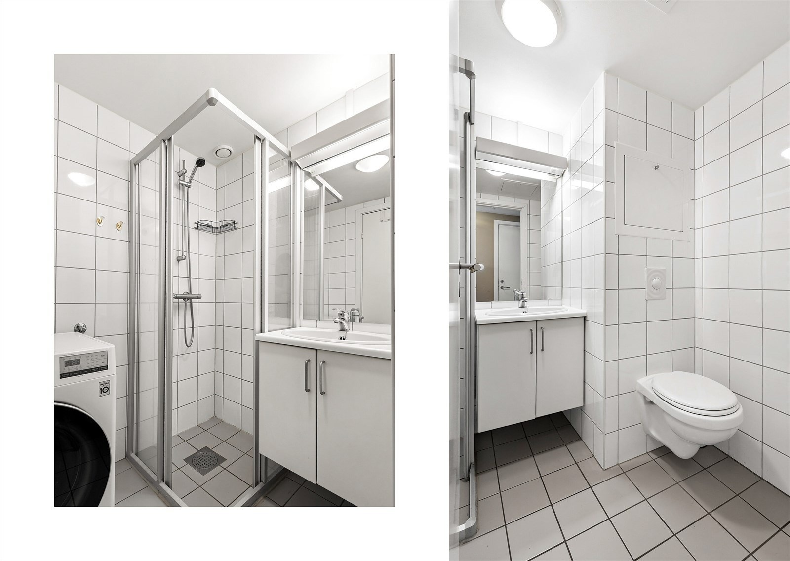 Badet har underskap med servant, dusjhjørne med skyvedører og toalett. Galleribilde