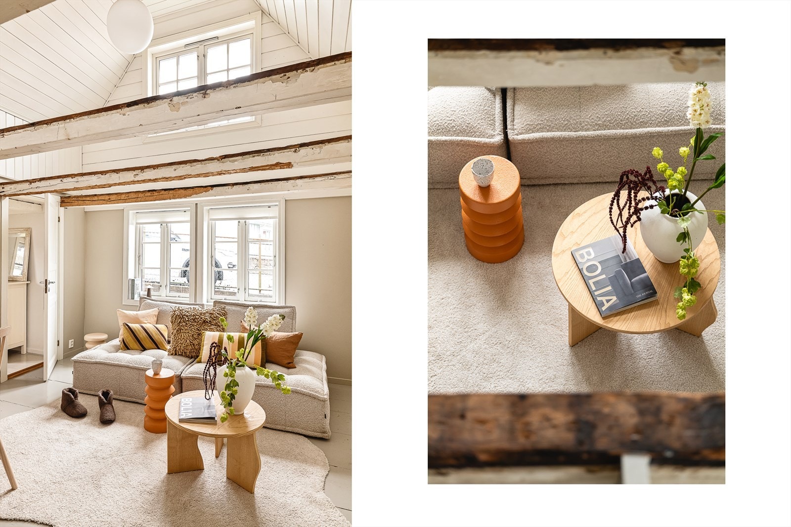 Bjelkene byr på mye karakter og sjel i boligen Galleribilde