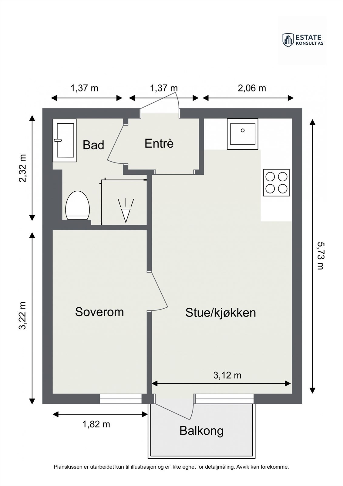 Plantegning -Himlingshøyde på ca. 2,62 m i stue og kjøkken Galleribilde