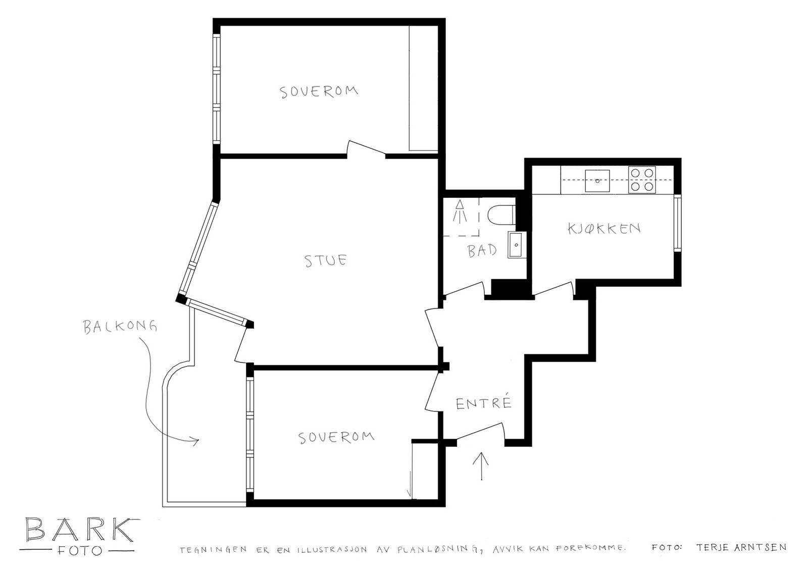 Plantegning 6. etasje. Leiligheten har også to eksterne boder i felles bodareal. Galleribilde