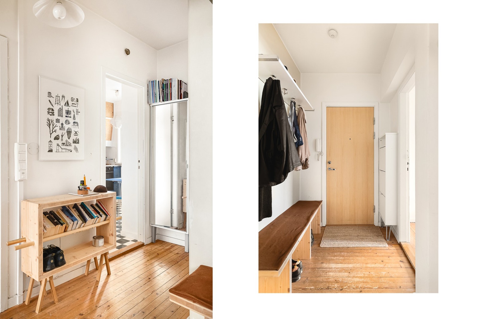 Fra enté/gang kommer du videre til kjøkken, bad og leilighetens andre soverom. Galleribilde