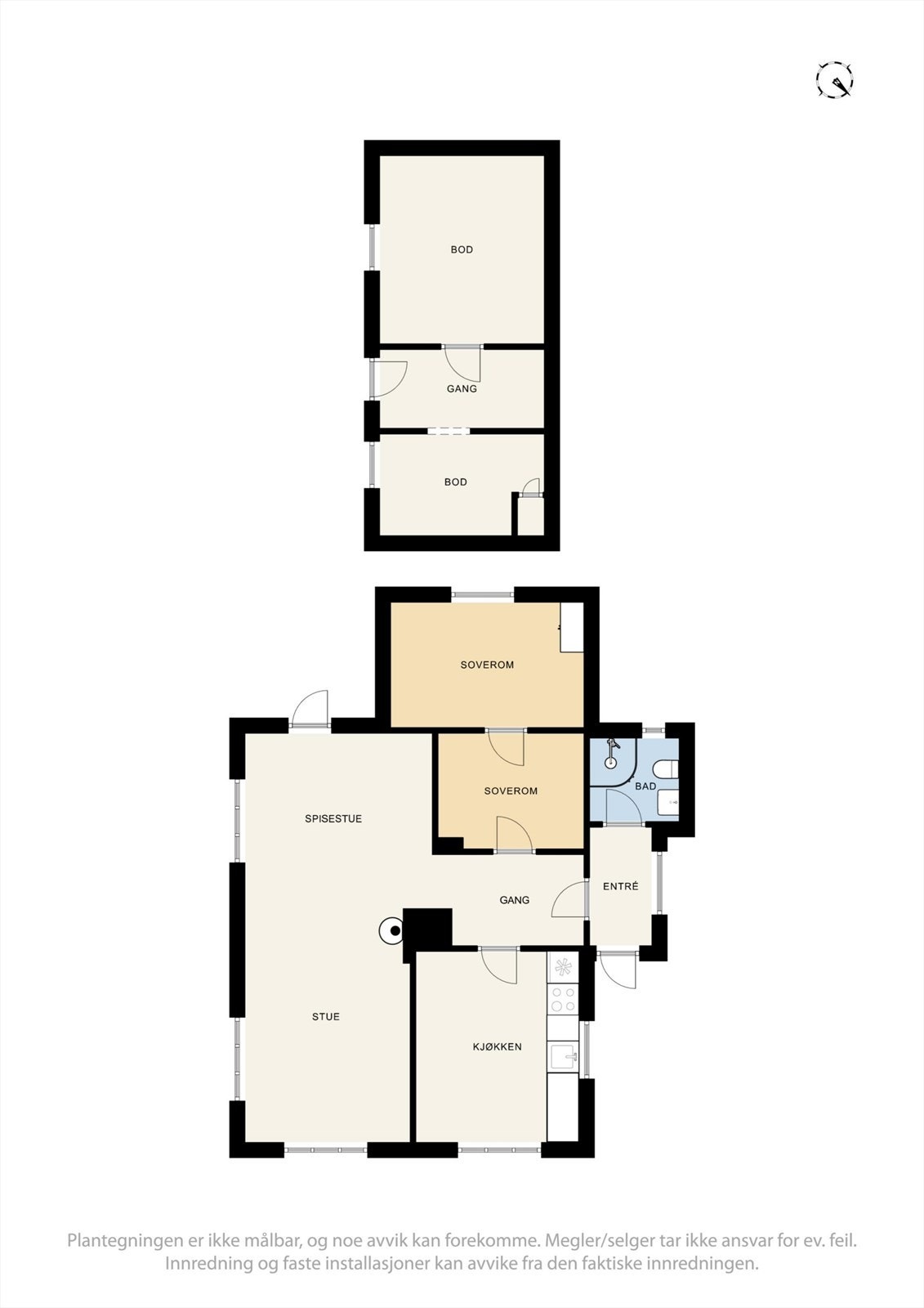 Fritidsboligen går over to plan, med en hovedetasje på 63 m² og en kjeller med et gulvareal på 23 m². Galleribilde