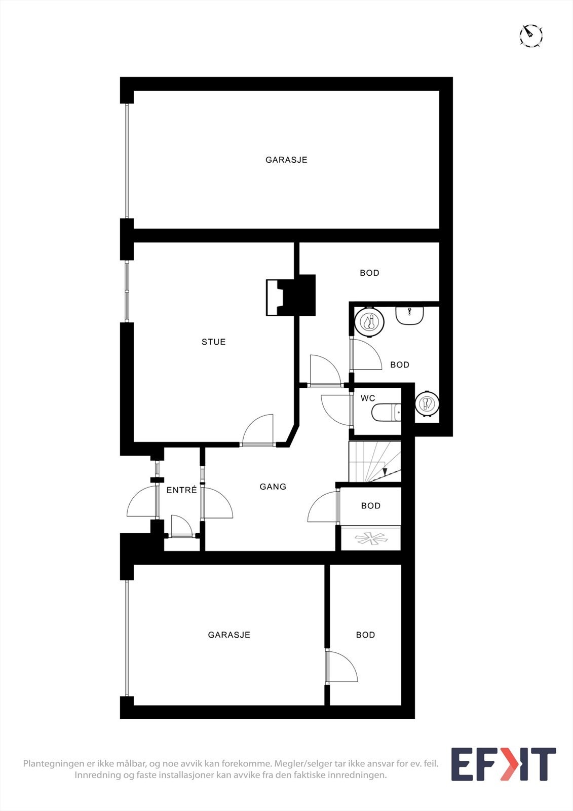 Underetasjen har en praktisk romfordeling med entré, hall, kjellerstue(ikke godkjent til varig opphold), toalettrom, vaskerom og boder. Galleribilde
