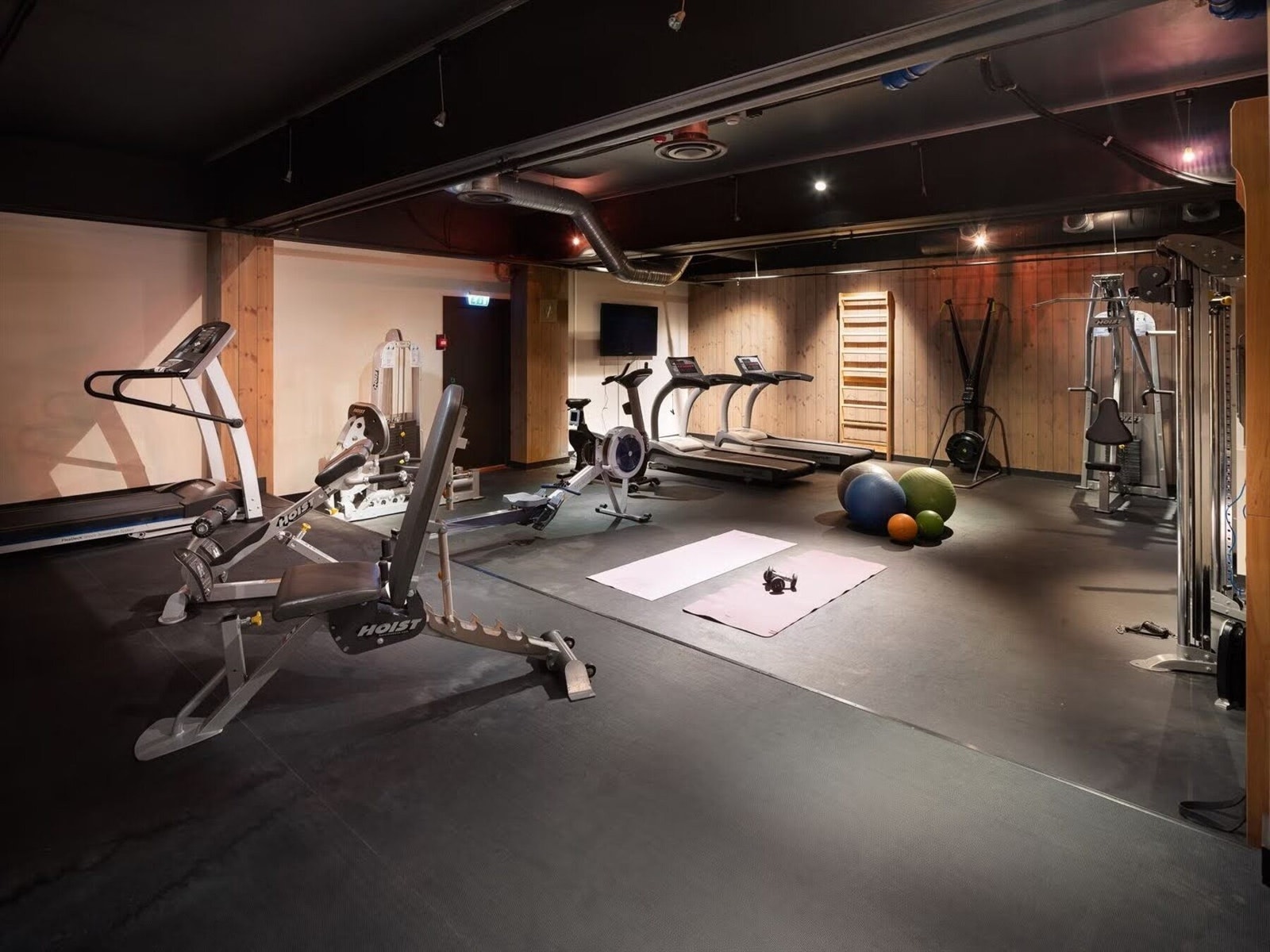 Treningsrom tilrettelagt for både styrketrening og kondisjonstrening. Galleribilde