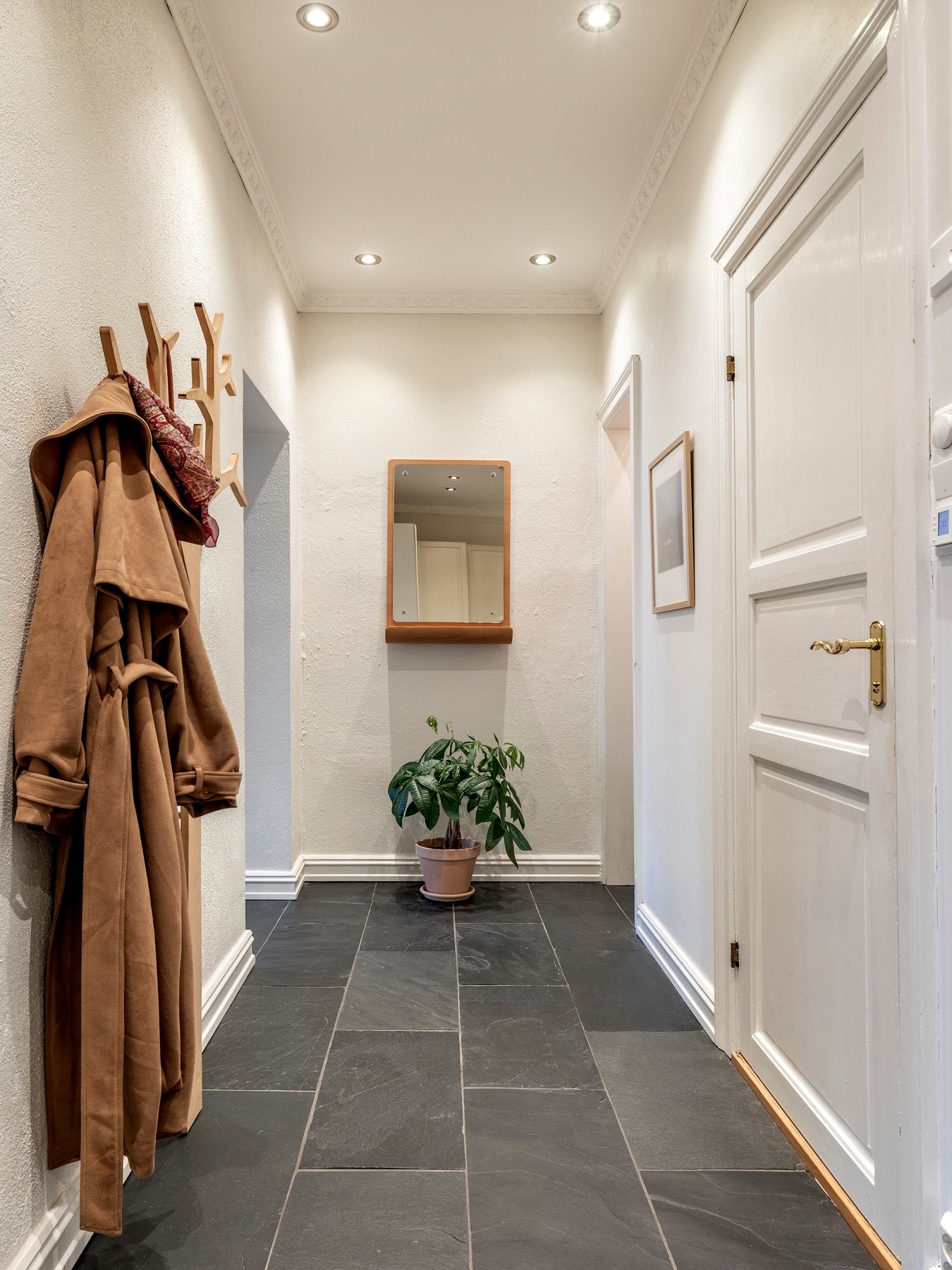 Stor flislagt gang med kott i enden Galleribilde