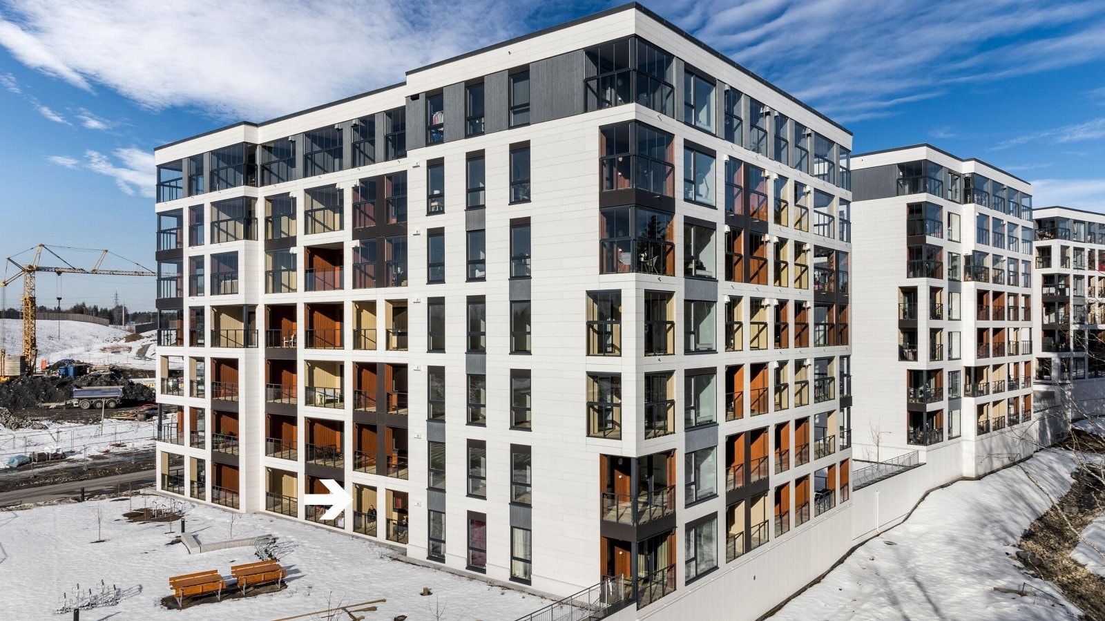 Bygg M består av 63 boligenheter, nyoppført i 2026. Galleribilde