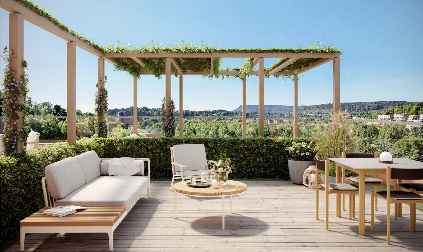 Felles takterrasse. Bildet er en 3D-visualisering Galleribilde