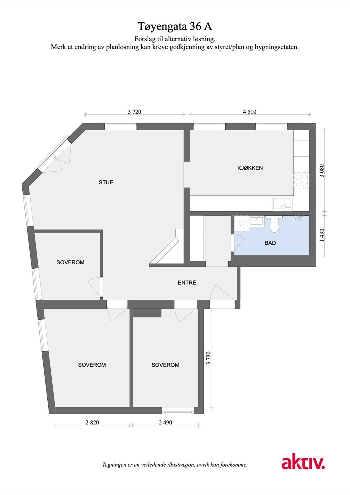 Forslag til alternativ planløsning Galleribilde