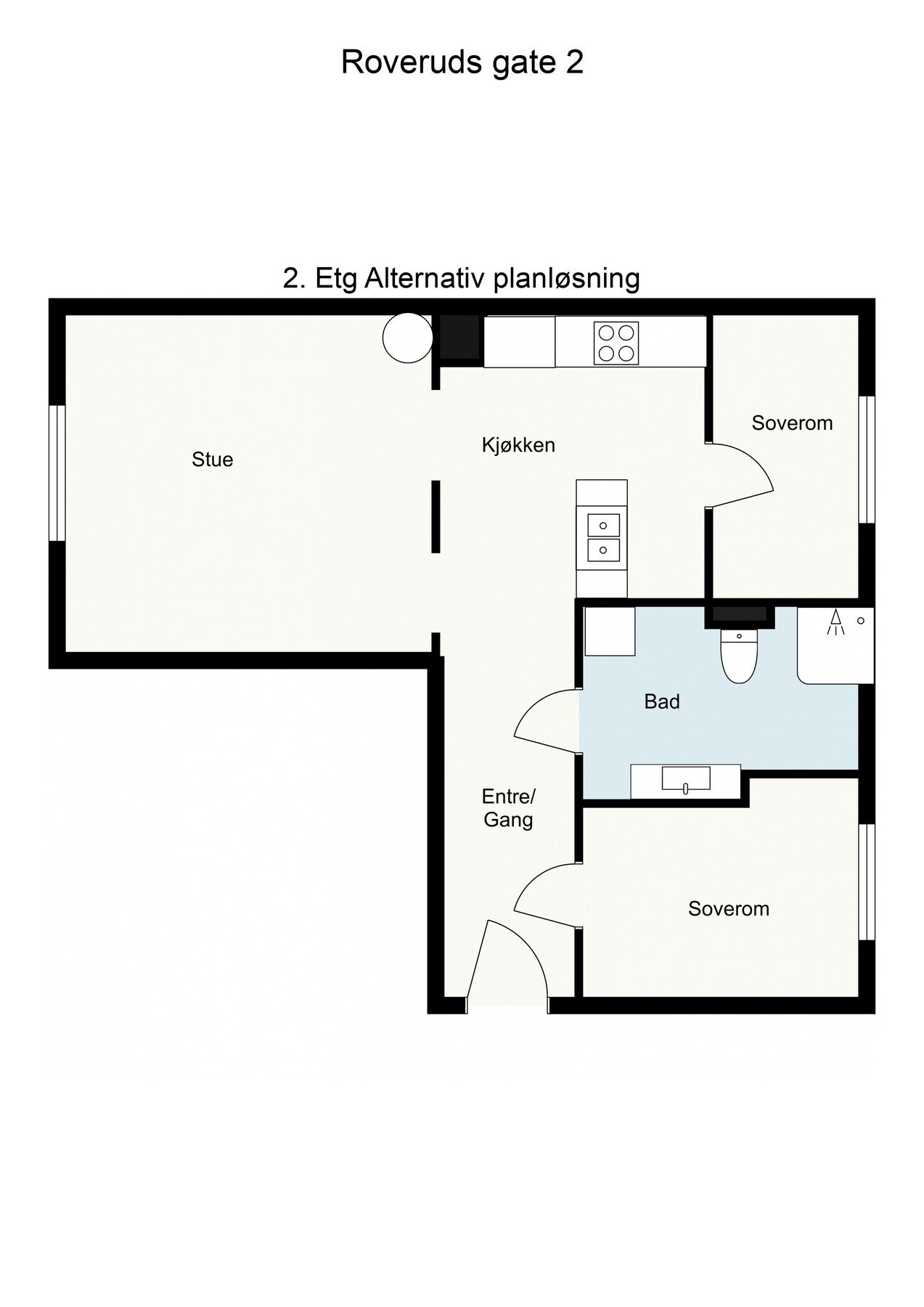 Alternativ plantegning med 2 soverom. Galleribilde