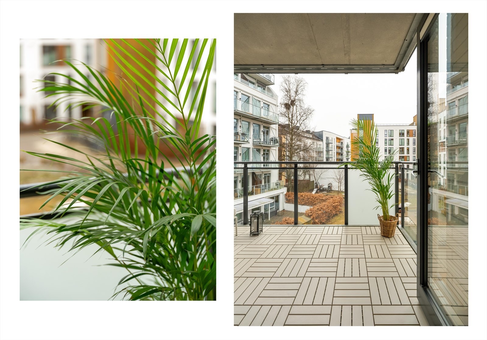 Balkongen vender mot syd og har sol fra ca. kl. 11.00-18.30 på sommeren. Galleribilde