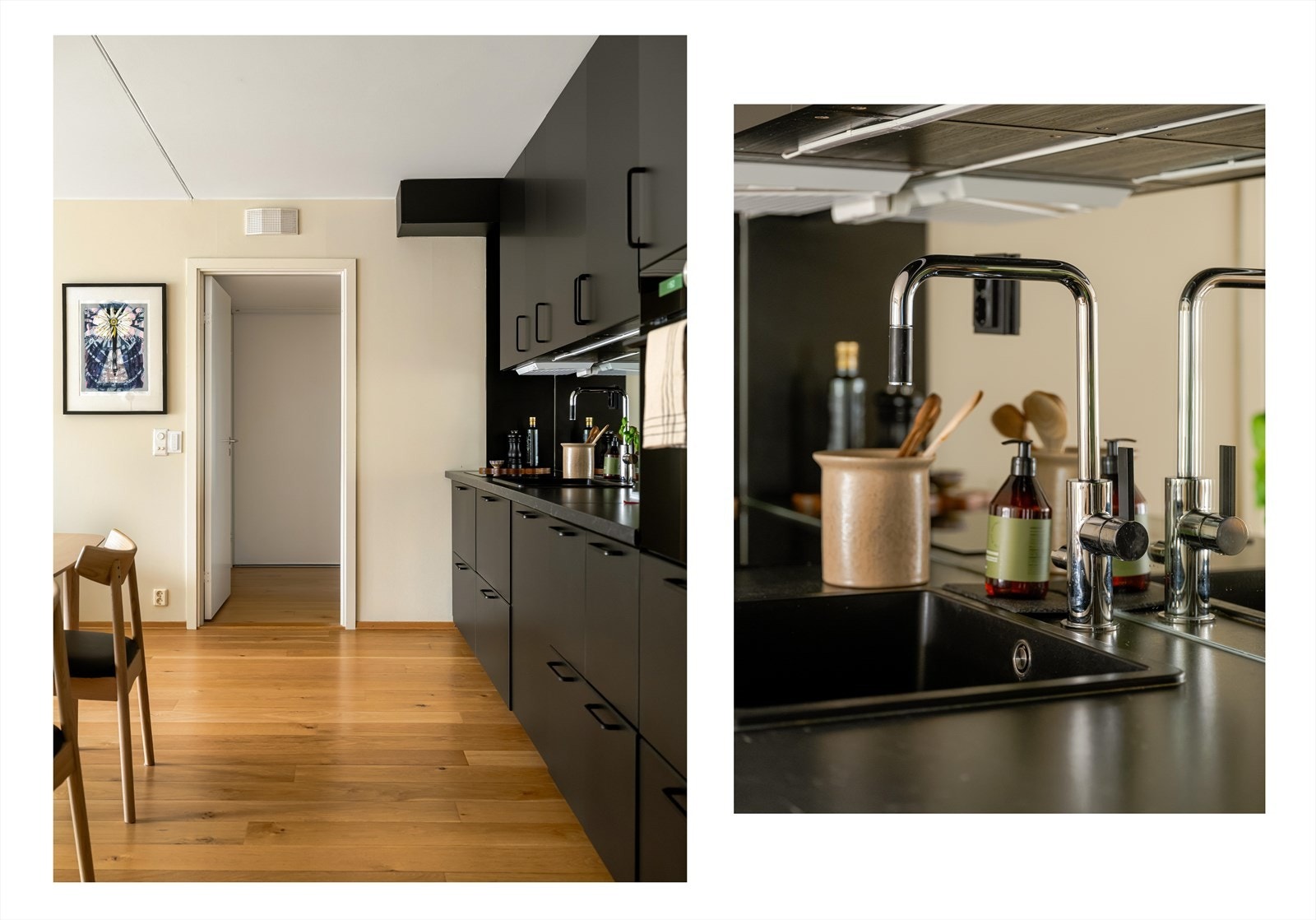 Speil i benkerygg med belysning under overskap og montert stikkontakt. Galleribilde