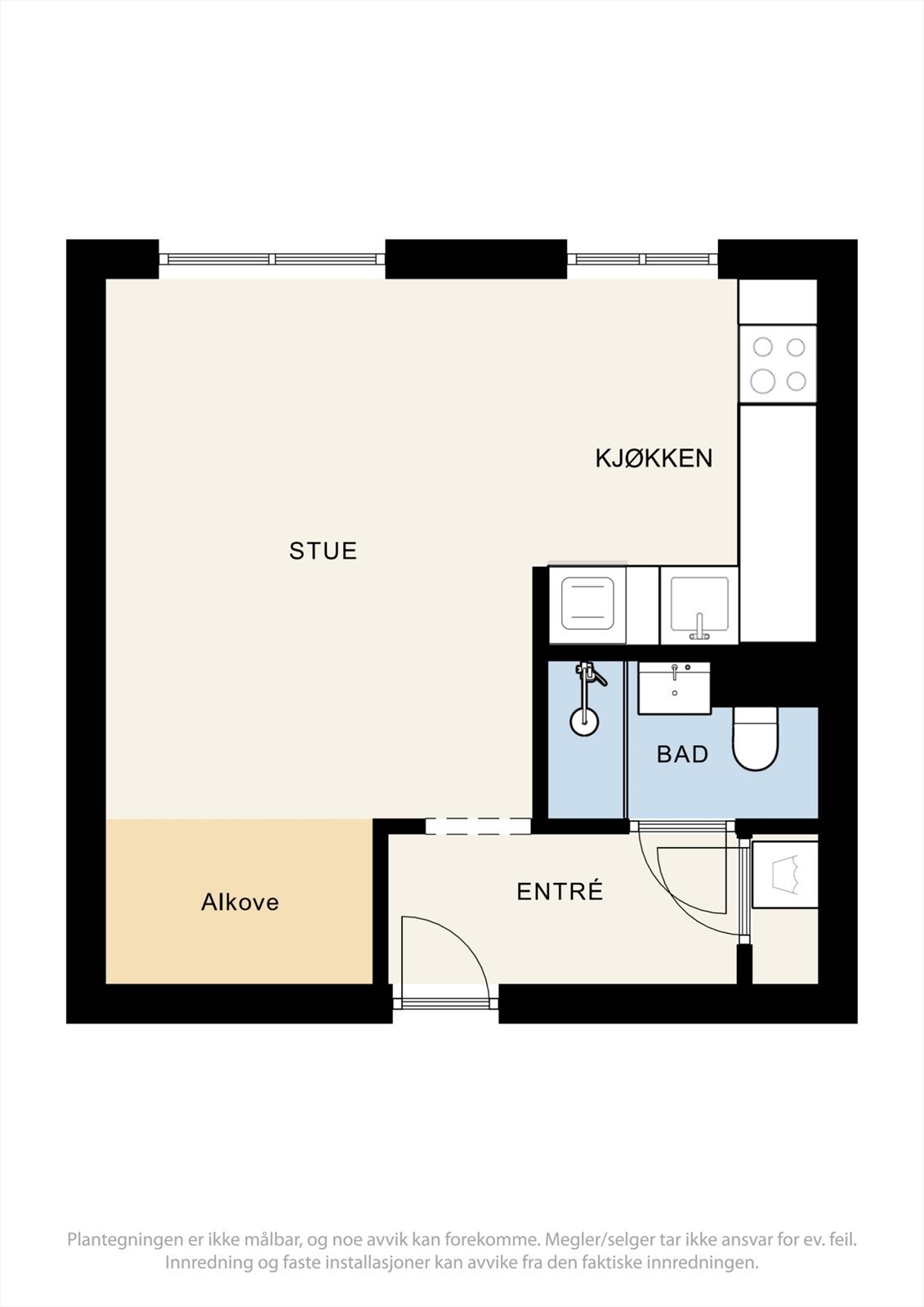 Leiligheten har en smart planløsning på 29 m² som utnytter arealet godt. Galleribilde