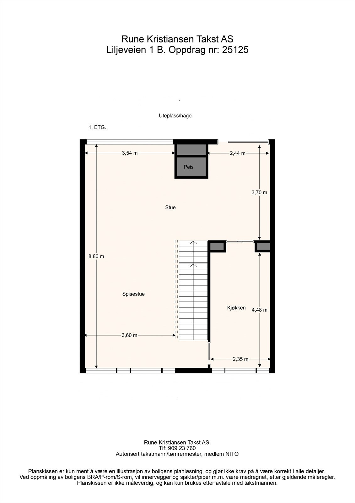 Plantegning 1. etg med mål fra takstmann. Galleribilde