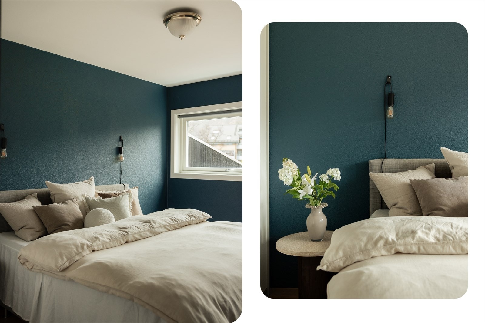 Den innebygde garderobeløsningen gir rikelig med oppbevaringsplass og bidrar til et ryddig og harmonisk rom. Galleribilde